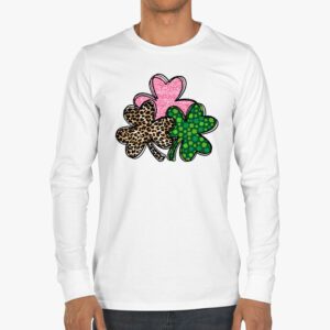 St. Patricks Day Shamrock Irish Leopard Print Women Girls Longsleeve Tee 3 4