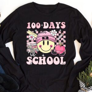 Teacher Kids Retro Groovy 100 Days Happy 100th Day Of School Longsleeve Tee 1 1