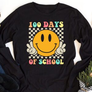 Teacher Kids Retro Groovy 100 Days Happy 100th Day Of School Longsleeve Tee 1 3