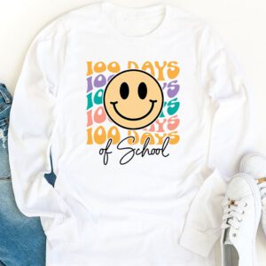 Teacher Kids Retro Groovy 100 Days Happy 100th Day Of School Longsleeve Tee 1 5