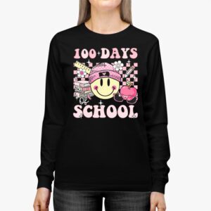 Teacher Kids Retro Groovy 100 Days Happy 100th Day Of School Longsleeve Tee 2 1
