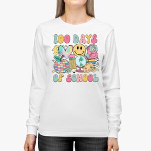 Teacher Kids Retro Groovy 100 Days Happy 100th Day Of School Longsleeve Tee 2 2