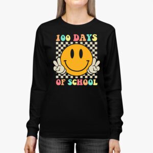 Teacher Kids Retro Groovy 100 Days Happy 100th Day Of School Longsleeve Tee 2 3