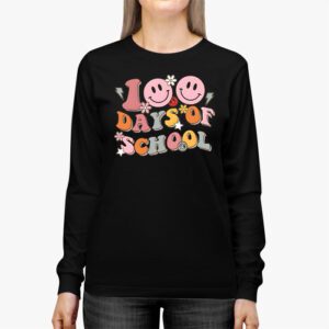 Teacher Kids Retro Groovy 100 Days Happy 100th Day Of School Longsleeve Tee 2