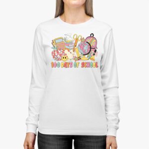 Teacher Kids Retro Groovy 100 Days Happy 100th Day Of School Longsleeve Tee 2 4