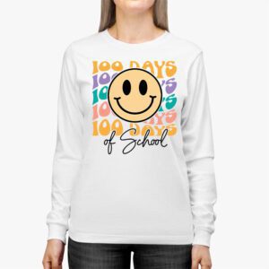 Teacher Kids Retro Groovy 100 Days Happy 100th Day Of School Longsleeve Tee 2 5