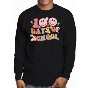 Teacher Kids Retro Groovy 100 Days Happy 100th Day Of School Longsleeve Tee 3