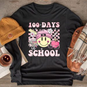 Teacher Kids Retro Groovy 100 Days Happy 100th Day Of School Longsleeve Tee