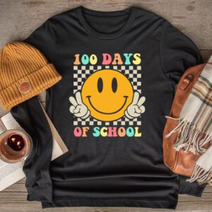 Teacher Kids Retro Groovy 100 Days Happy 100th Day Of School Longsleeve Tee