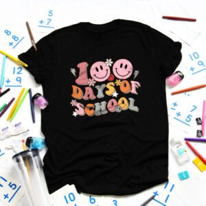 Teacher Kids Retro Groovy 100 Days Happy 100th Day Of School T-Shirt