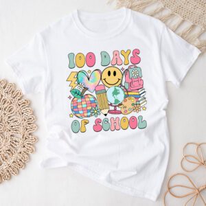 Teacher Kids Retro Groovy 100 Days Happy 100th Day Of School T-Shirt