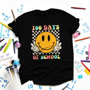 Teacher Kids Retro Groovy 100 Days Happy 100th Day Of School T-Shirt