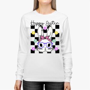 Cute Bunny Rabbit Face Groovy Glasses Girl Happy Easter Day Longsleeve Tee 2 4