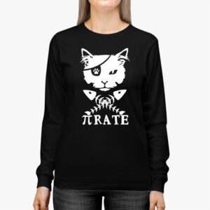 Funny Pi Day Math Science Cat Pirate Longsleeve Tee 2 1