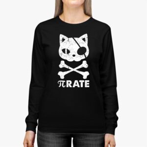 Funny Pi Day Math Science Cat Pirate Longsleeve Tee 2