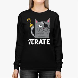 Funny Pi Day Math Science Cat Pirate Longsleeve Tee 2 4