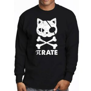 Funny Pi Day Math Science Cat Pirate Longsleeve Tee 3