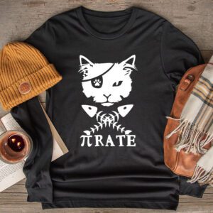 Funny Pi Day Math Science Cat Pirate Longsleeve Tee