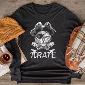 Funny Pi Day Math Science Cat Pirate Longsleeve Tee