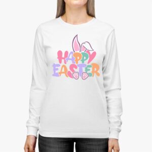 Groovy Happy Easter Day Colorful Egg Hunting Cute Bunny Girl Womens Longsleeve Tee 2 1