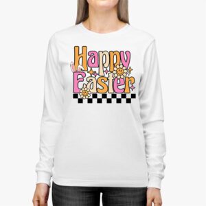 Groovy Happy Easter Day Colorful Egg Hunting Cute Bunny Girl Womens Longsleeve Tee 2 2