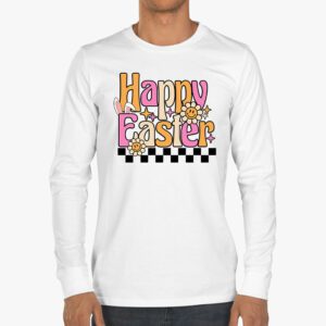 Groovy Happy Easter Day Colorful Egg Hunting Cute Bunny Girl Womens Longsleeve Tee 3 2