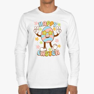 Groovy Happy Easter Day Colorful Egg Hunting Cute Bunny Girl Womens Longsleeve Tee 3 4