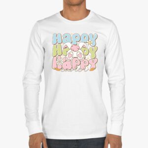 Groovy Happy Easter Day Colorful Egg Hunting Cute Bunny Girl Womens Longsleeve Tee 3 5