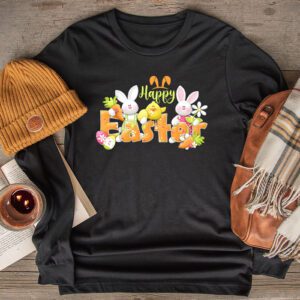 Happy Easter Day, Cute Colorful Egg Hunting Women Boys Girls Longsleeve Tee