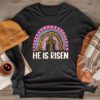 He Is Risen Rainbow Leopard Happy Easter Day Christian Jesus Longsleeve Tee
