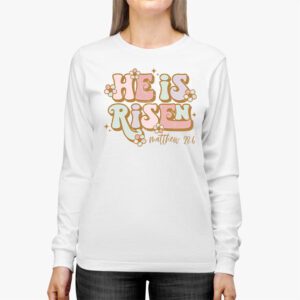 He is Risen Jesus Christian Happy Easter Floral Wreath Women Longsleeve Tee 2 2