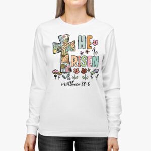 He is Risen Jesus Christian Happy Easter Floral Wreath Women Longsleeve Tee 2 3