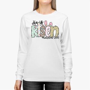 He is Risen Jesus Christian Happy Easter Floral Wreath Women Longsleeve Tee 2 5