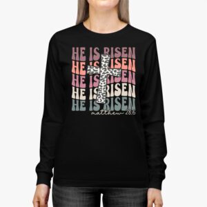 He is Risen Jesus Christian Happy Easter Floral Wreath Women Longsleeve Tee 2 6