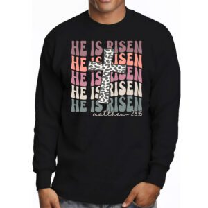 He is Risen Jesus Christian Happy Easter Floral Wreath Women Longsleeve Tee 3 6