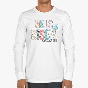 He is Risen Jesus Christian Happy Easter Floral Wreath Women Longsleeve Tee 3 8