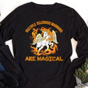 Multiple Sclerosis Warriors Magical Unicorn Orange Ribbon Longsleeve Tee 1 2