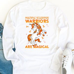 Multiple Sclerosis Warriors Magical Unicorn Orange Ribbon Longsleeve Tee 1 3