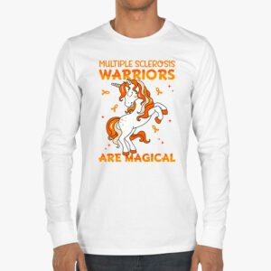 Multiple Sclerosis Warriors Magical Unicorn Orange Ribbon Longsleeve Tee 3 3