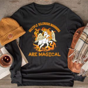 Multiple Sclerosis Warriors Magical Unicorn Orange Ribbon Longsleeve Tee