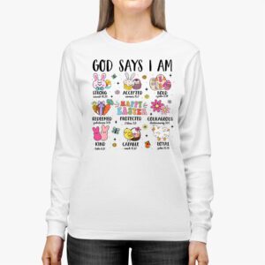 Retro God Says I Am Christian Jesus Happy Easter Day Bunny Longsleeve Tee 2 3