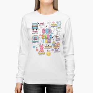 Retro God Says I Am Christian Jesus Happy Easter Day Bunny Longsleeve Tee 2 4