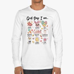 Retro God Says I Am Christian Jesus Happy Easter Day Bunny Longsleeve Tee 3 1