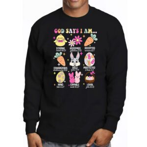 Retro God Says I Am Christian Jesus Happy Easter Day Bunny Longsleeve Tee 3 2