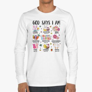 Retro God Says I Am Christian Jesus Happy Easter Day Bunny Longsleeve Tee 3 3