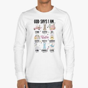 Retro God Says I Am Christian Jesus Happy Easter Day Bunny Longsleeve Tee 3