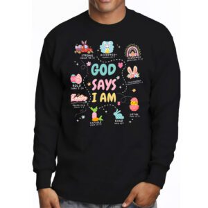 Retro God Says I Am Christian Jesus Happy Easter Day Bunny Longsleeve Tee 3 6