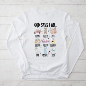 Retro God Says I Am Christian Jesus Happy Easter Day Bunny Longsleeve Tee