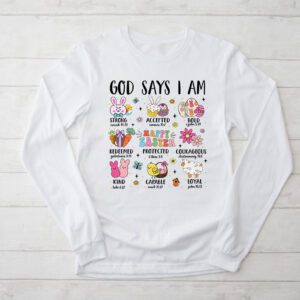 Retro God Says I Am Christian Jesus Happy Easter Day Bunny Longsleeve Tee