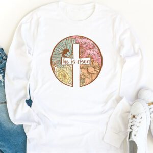 Retro Groovy He Is Risen Floral Jesus Easter Day Christians Longsleeve Tee 1 10